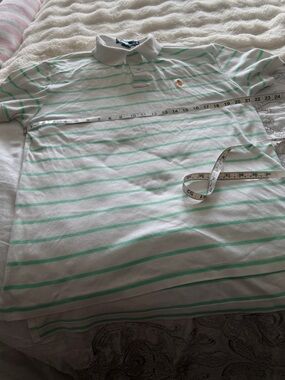 Polo Ralph Lauren Mens White & Green Striped Medium Polo Shirt